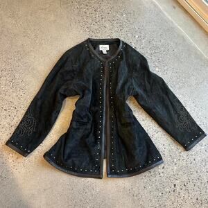 Linea by Louis Dell’Oli 3X Black Suede Studded Jacket Western Embellished